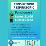 El Consultorio Respiratorio funcionará este lunes 21 por la mañana